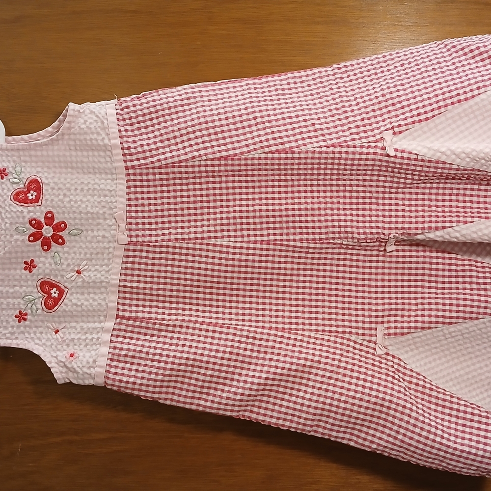 Youngland Pink Gingham Dress with Heart and Floral Details